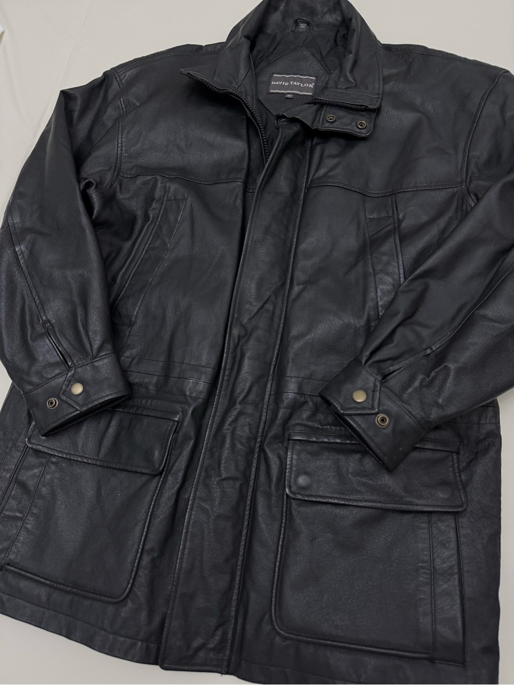 David Taylor Black Leather Trench Coat